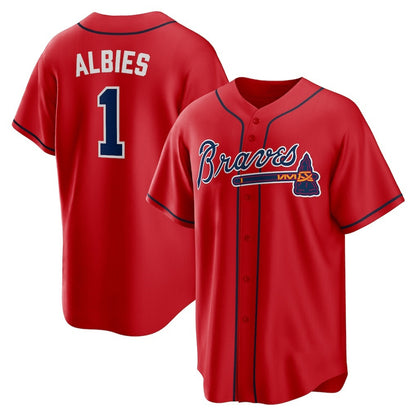 Atlanta Braves #1 Ozzie Albies Red MIKSHPS Alternate 2 Replica Jersey