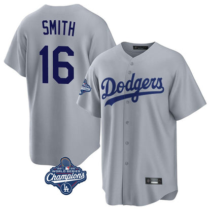 Los Angeles Dodgers #16 Will Smith Player Gray MIKSHPS World Series Meet Game Stitched Jerseys