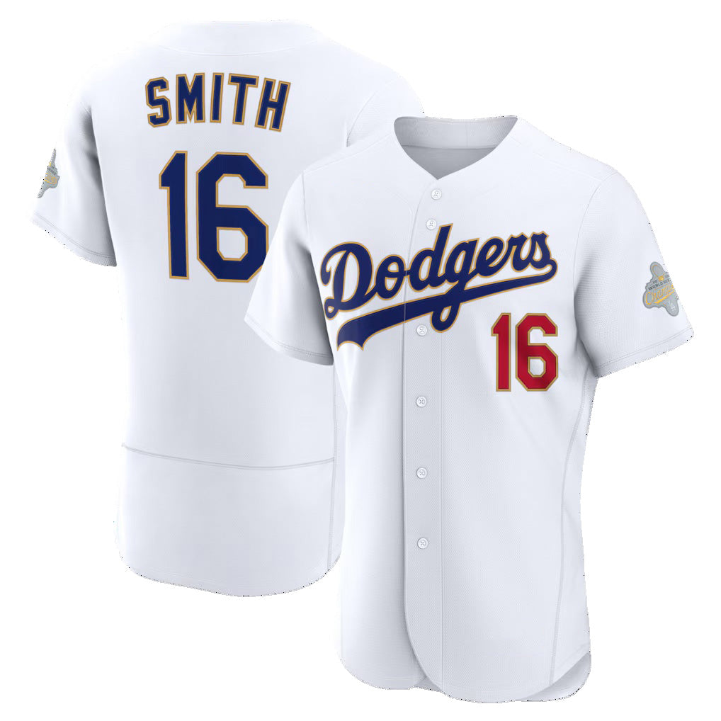 Los Angeles Dodgers #16 Will Smith White MIKSHPS 2026 Gold Collection Authentic Jersey
