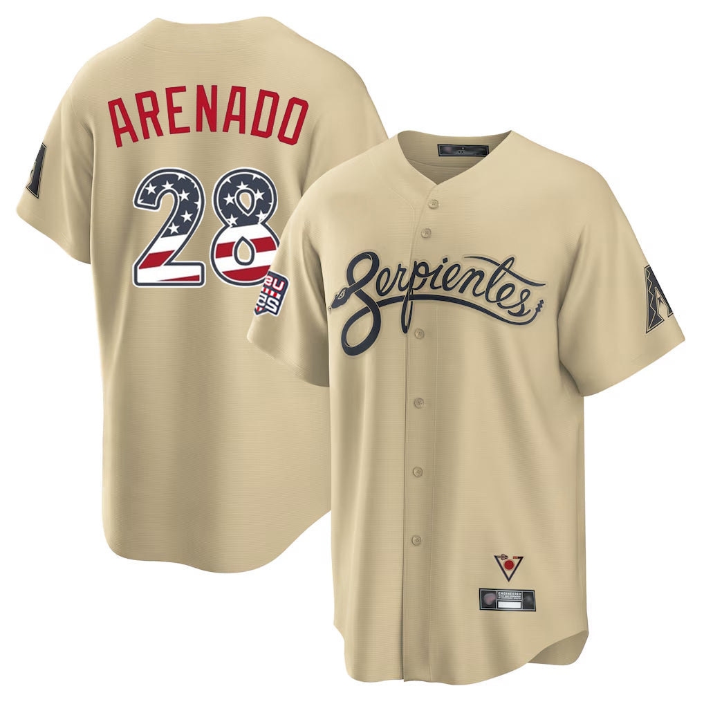 Arizona Diamondbacks #28 Nolan Arenado Player Tan MIKSHPS USA 250 Fourth of July Home Game Stitched Jerseys
