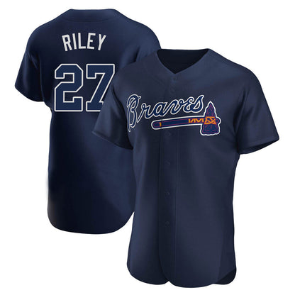 Atlanta Braves #27 Austin Riley Player Navy MIKSHPS Alternate Limited Elite Home Game Stitched Jerseys