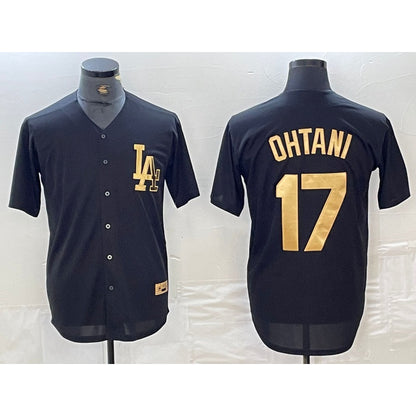 Los Angeles Dodgers #17 Shohei Ohtani Black Gold MIKSHPS Cool Base Stitched Jersey