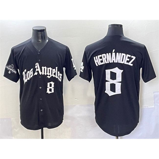 Los Angeles Dodgers #8 Enrique Hernandez Black MIKSHPS Mexico 2025 LA Gothic Style With 2024 World Series Champions Patch Vapor Premier Limited Stitched Jersey