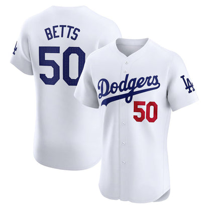 Los Angeles Dodgers #50 Mookie Betts White MIKSHPS Home Elite Jersey
