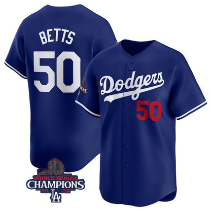 Los Angeles Dodgers #50 Mookie Betts Royal MIKSHPS 2024 World Series Champions Alternate Limited Stitched Jersey