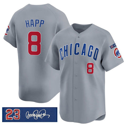 Chicago Cubs #8 lan Happ Gray MIKSHPS 'Ryne Sandberg Tribute' Vapor Limited V3 Stitched Jersey