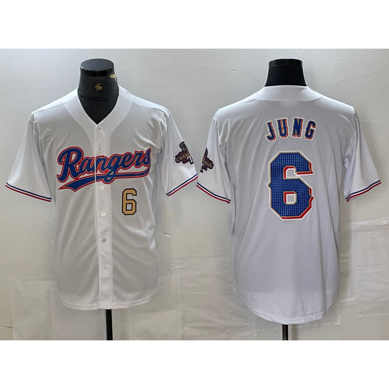 Texas Rangers #6 Josh Jung Number White MIKSHPS 2023 World Series Champions Cool Base Jerseys
