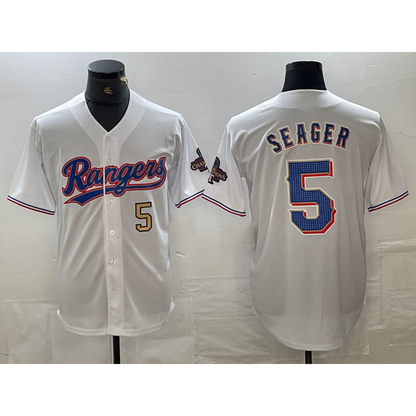 Texas Rangers #5 Corey Seager Number White MIKSHPS 2023 World Series Champions Cool Base Jerseys