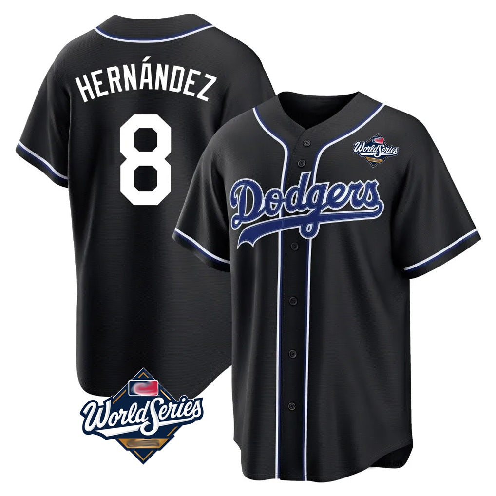 Los Angeles Dodgers #8 Enrique Hern¨¢ndez Player Black MIKSHPS World Series Carbon Limited Home Stitched Jerseys