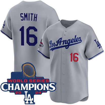 Los Angeles Dodgers #16 Will Smith Gray MIKSHPS 2024 World Series Champions Patch Limited Stitched Jersey