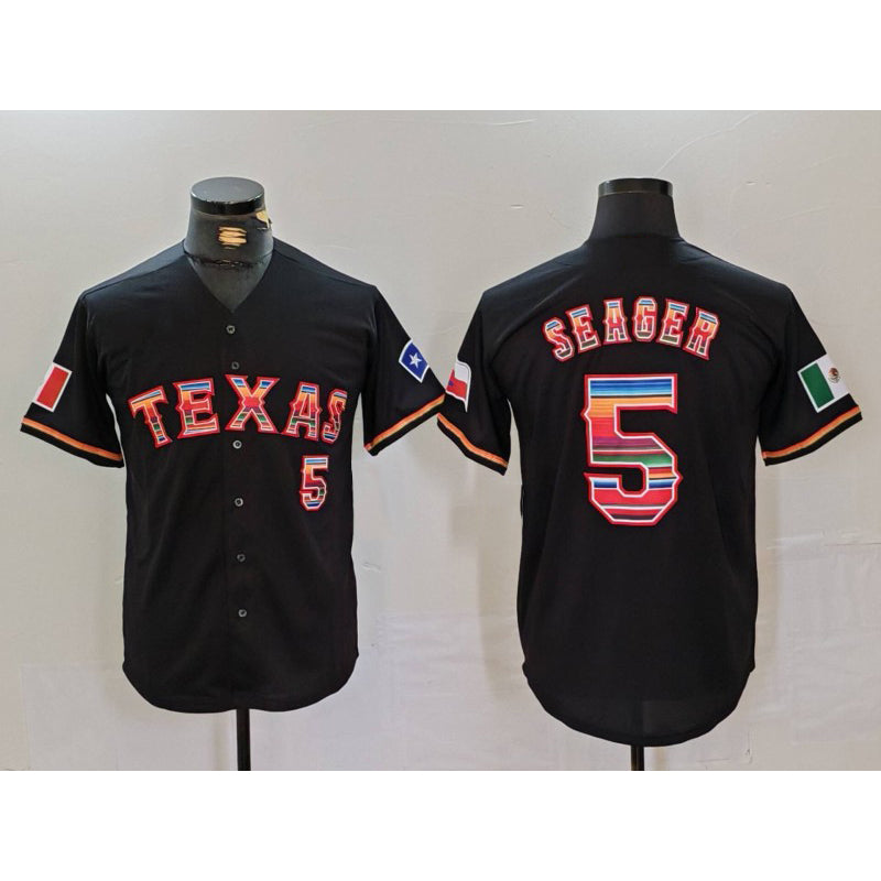 Texas Rangers #5 Corey Seager Black MIKSHPS Rainbow Mexico Cool Base Stitched Jersey