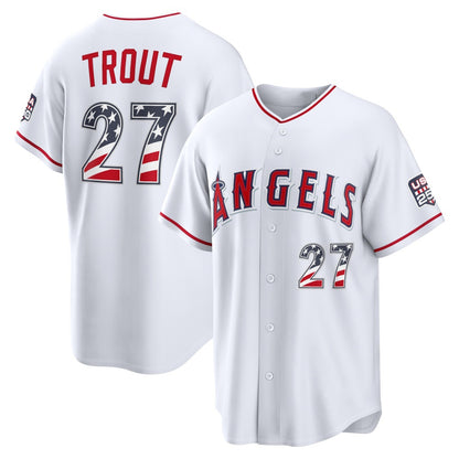 Los Angeles Angels #27 Mike Trout White MIKSHPS USA 250 Fourth of July Home Stadium Jersey