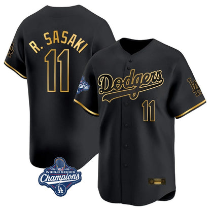 Los Angeles Dodgers #11 Roki Sasaki Player Black Gold MIKSHPS World Series Meet Limited Home Stitched Jerseys