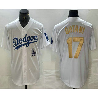 Los Angeles Dodgers #17 Shohei Ohtani White Gold MIKSHPS Stitched Cool Base Jersey 2