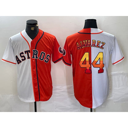 Houston Astros #44 Yordan Alvarez White Orange MIKSHPS Split Stitched Jersey 2