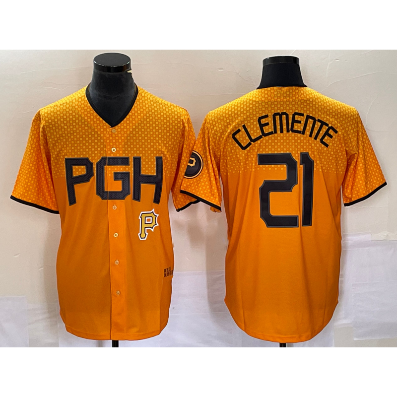Pittsburgh Pirates #21 Roberto Clemente Gold MIKSHPS 2023 City Connect Stitched Jersey