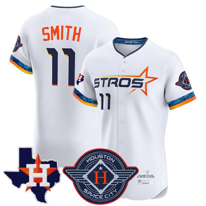 Houston Astros #11 Cam Smith Player White MIKSHPS City Connect Texas Patch Vapor Premier Limited Elite Home Stitched Jerseys