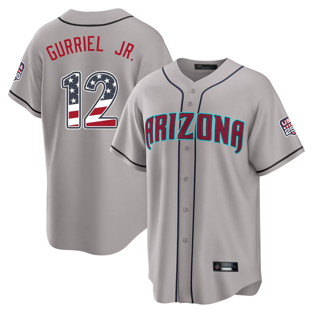 Arizona Diamondbacks #12 Lourdes Gurriel Jr Player Gray MIKSHPS USA 250 Fourth of July Home Game Stitched Jerseys