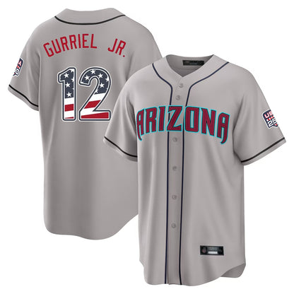 Arizona Diamondbacks #12 Lourdes Gurriel Jr Player Gray MIKSHPS USA 250 Fourth of July Home Game Stitched Jerseys