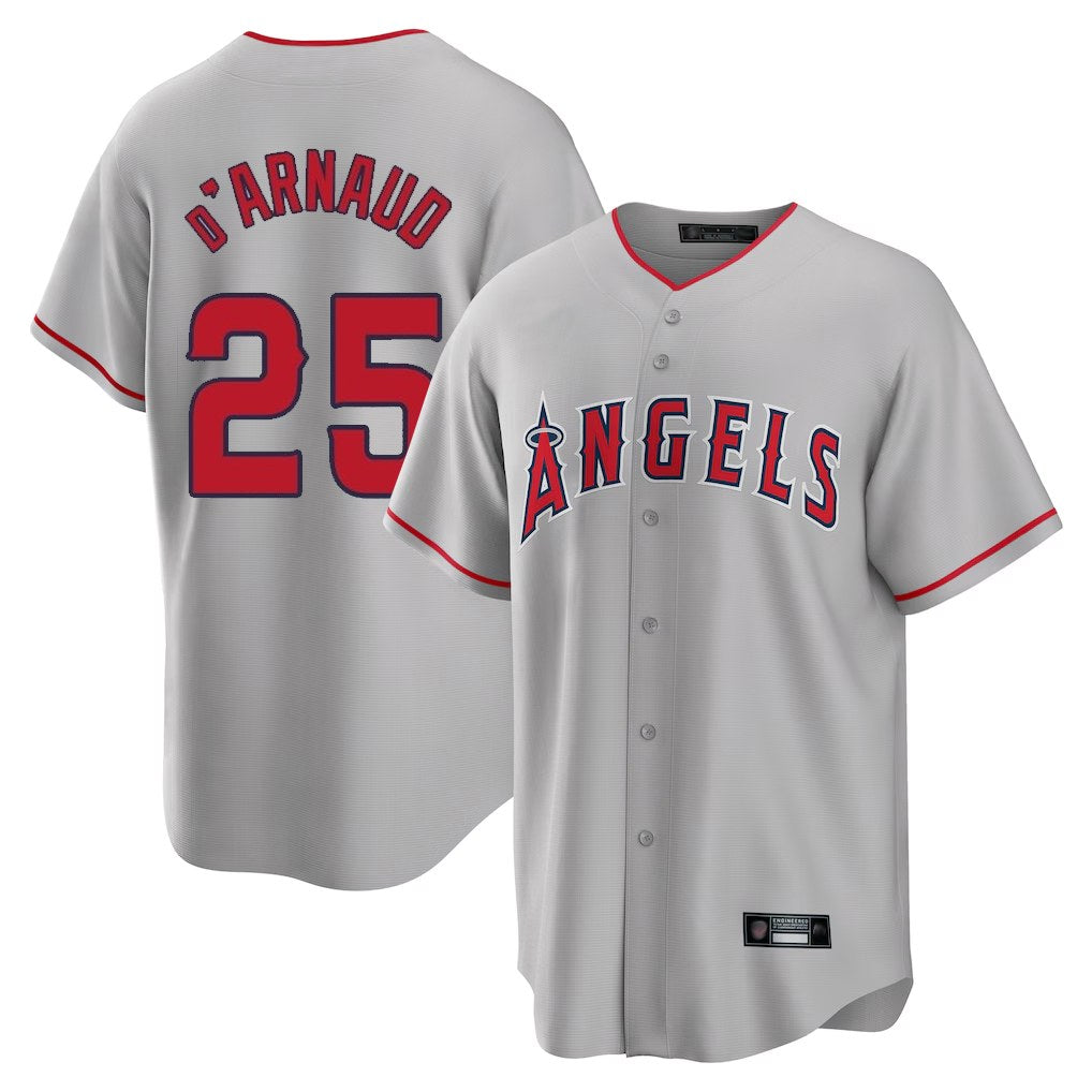 Los Angeles Angels #25 Travis d'Arnaud Player Gray MIKSHPS Home Game Stitched Jerseys