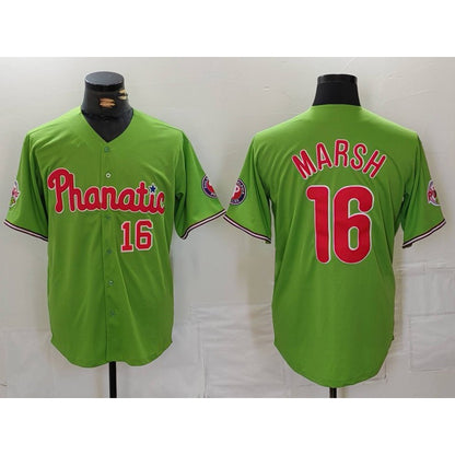 Philadelphia Phillies #16 Brandon Marsh Number Green MIKSHPS With Patch Stitched Cool Base Jersey