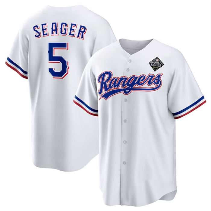 Texas Rangers #5 Corey Seager White MIKSHPS 2023 World Series Stitched Jersey