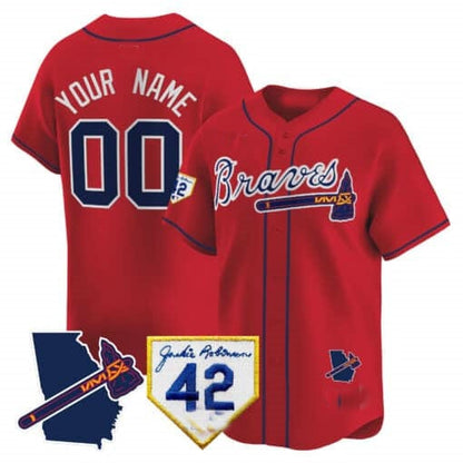 Custom Atlanta Braves 2024 Robinson & Georgia Patch Vapor Premier Limited Jersey ¨C Red MIKSHPS