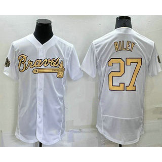 Atlanta Braves #27 Austin Riley White MIKSHPS 2022 All Star Stitched Flex Base Jersey