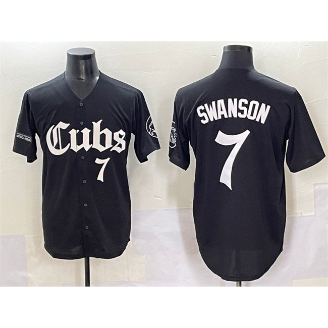 Chicago Cubs #7 Dansby Swanson Black MIKSHPS 'Gothic North Side Edition' Vapor Premier Limited Stitched Jersey