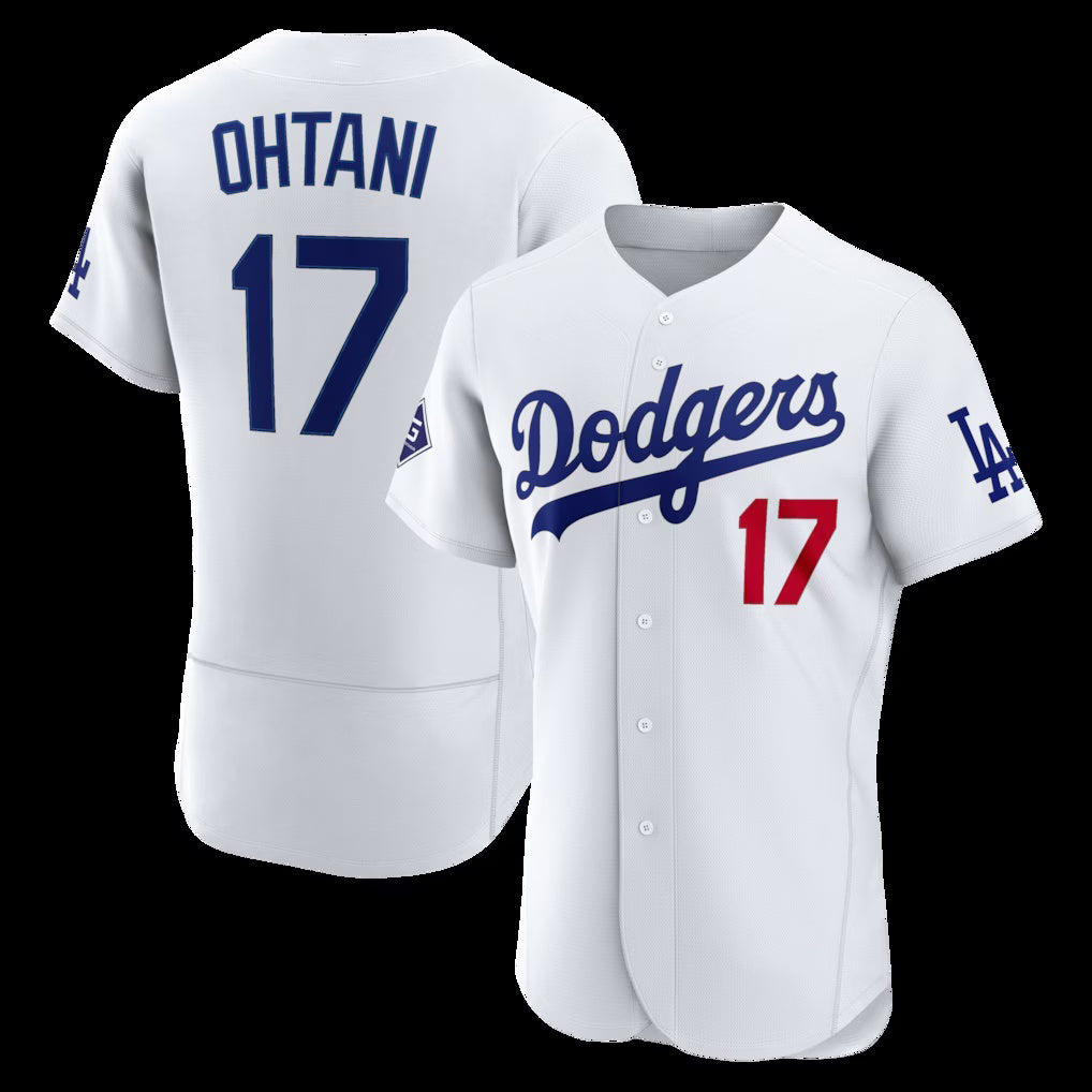 Los Angeles Dodgers #17 Shohei Ohtani White MIKSHPS Home Authentic Sponsor Patch Jersey
