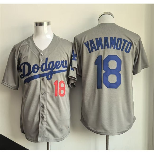 Los Angeles Dodgers #18 Yoshinobu Yamamoto Gray MIKSHPS Cool Base Stitched Jersey