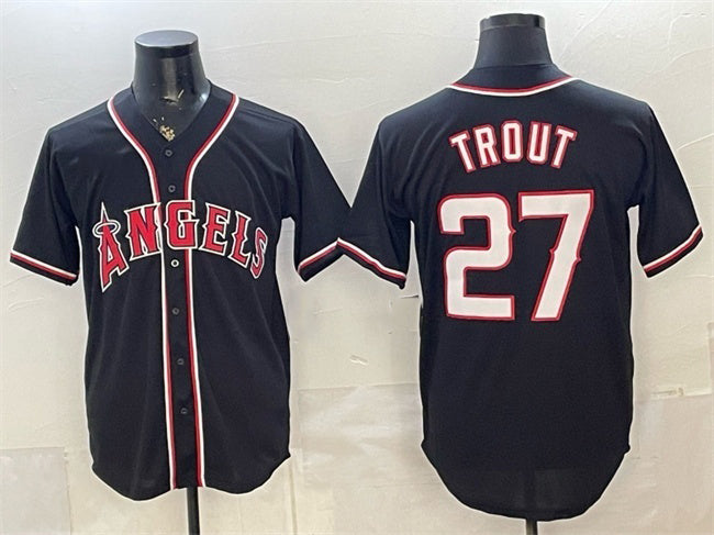Los Angeles Angels #27 Mike Trout 2026 Fashion Replica Black MIKSHPS Out Stitched Jersey