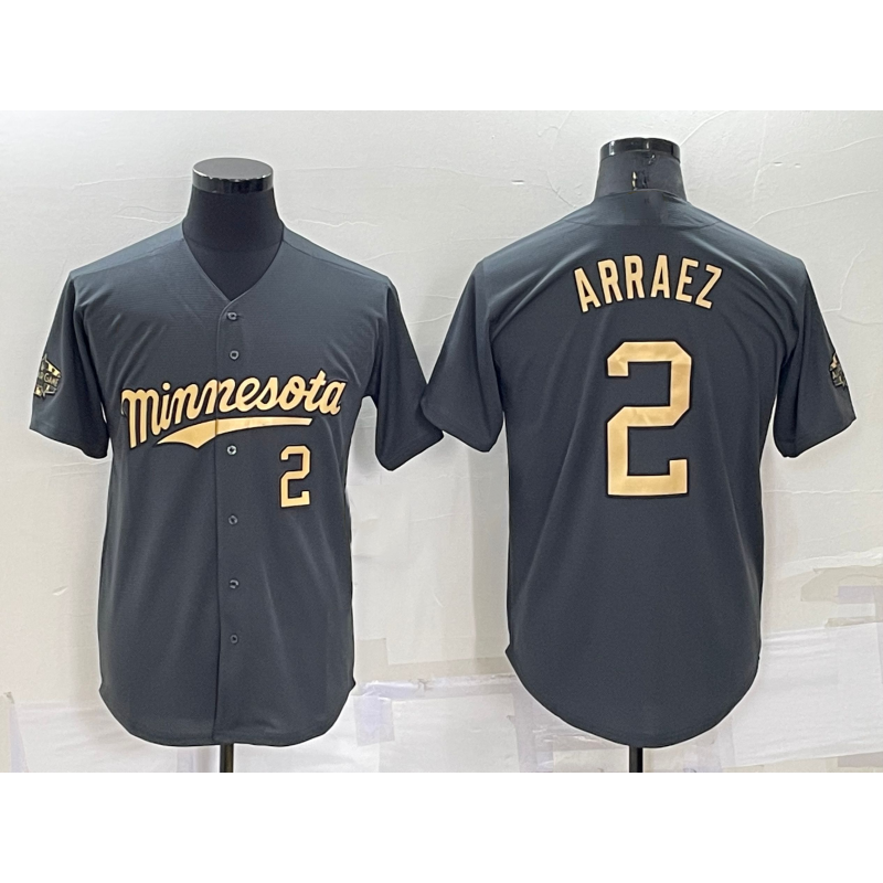 Minnesota Twins #2 Luis Arraez Number Charcoal MIKSHPS 2022 All-Star Cool Base Stitched Jersey