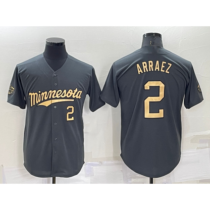 Minnesota Twins #2 Luis Arraez Number Charcoal MIKSHPS 2022 All-Star Cool Base Stitched Jersey