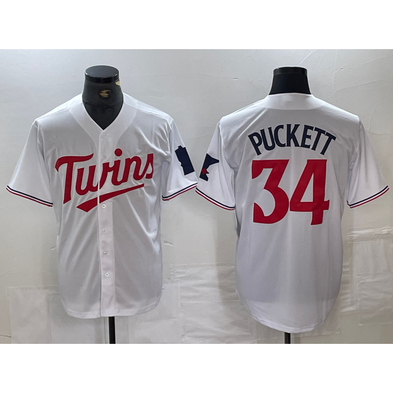 Minnesota Twins #34 Kirby Puckett White Red MIKSHPS Stitched Cool Base Jersey