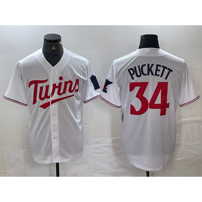 Minnesota Twins #34 Kirby Puckett White Red MIKSHPS Stitched Cool Base Jersey