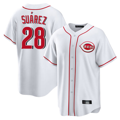 Cincinnati Reds #28 Eugenio Su¨¢rez Player White MIKSHPS Game Home Stitched Jerseys