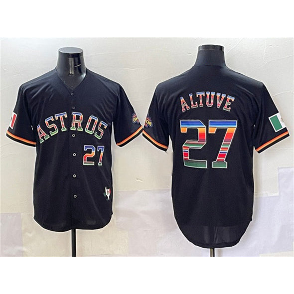 Houston Astros #27 Jose Altuve Black MIKSHPS Mexico With World Serise Champions Patch Cool Base Stitched Jersey