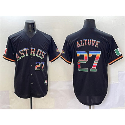 Houston Astros #27 Jose Altuve Black MIKSHPS Mexico With World Serise Champions Patch Cool Base Stitched Jersey
