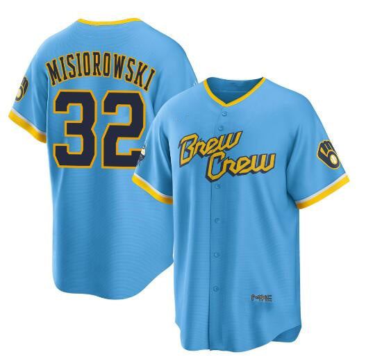 Milwaukee Brewers #32 Jacob Misiorowski Powder Blue MIKSHPS City Connect Cool Base Stitched Jersey