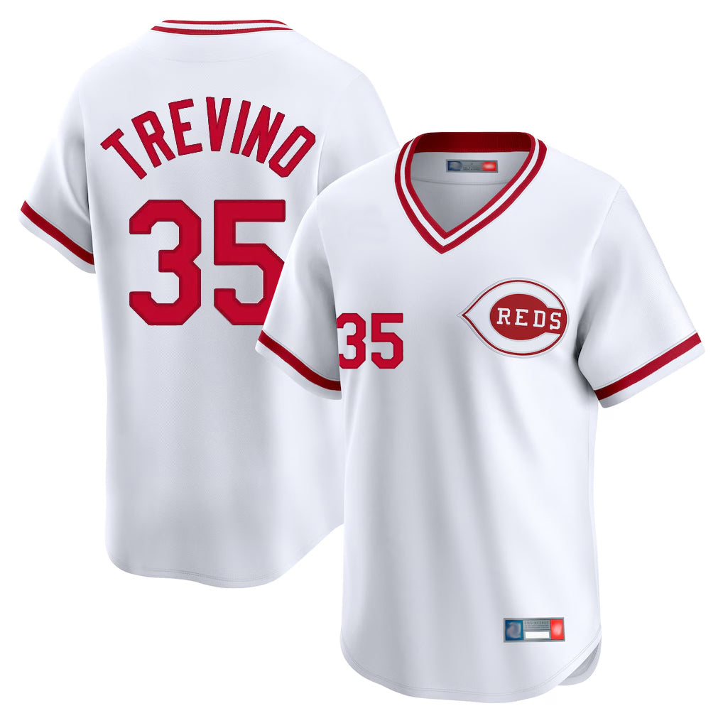 Cincinnati Reds #35 Jose Trevino Player White MIKSHPS Cooperstown Collection Limited T-shirt Home Stitched Jerseys