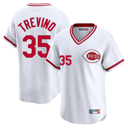 Cincinnati Reds #35 Jose Trevino Player White MIKSHPS Cooperstown Collection Limited T-shirt Home Stitched Jerseys