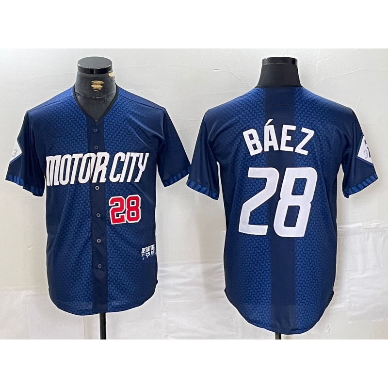 Detroit Tigers #28 Javier Baez Number 2024 Navy MIKSHPS City Connect Cool Base Limited Stitched Jersey