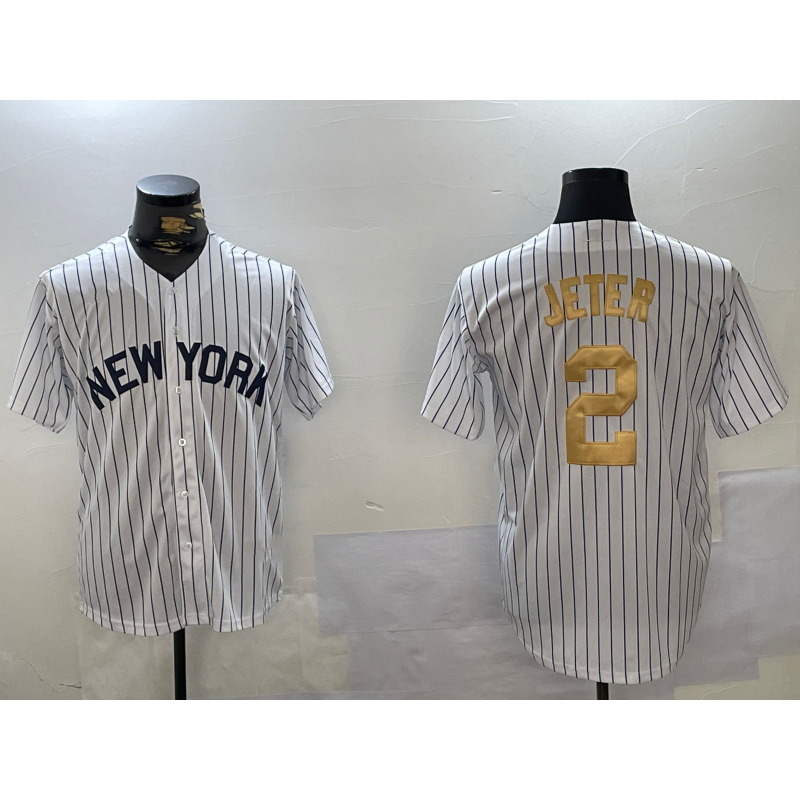 New York Yankees #2 Derek Jeter White MIKSHPS Pinstripe Fashion Cool Base Jersey 2
