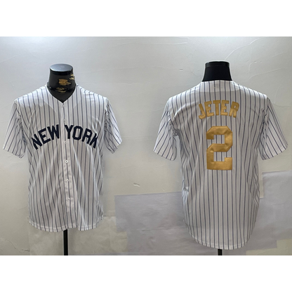 New York Yankees #2 Derek Jeter White MIKSHPS Pinstripe Fashion Cool Base Jersey 2