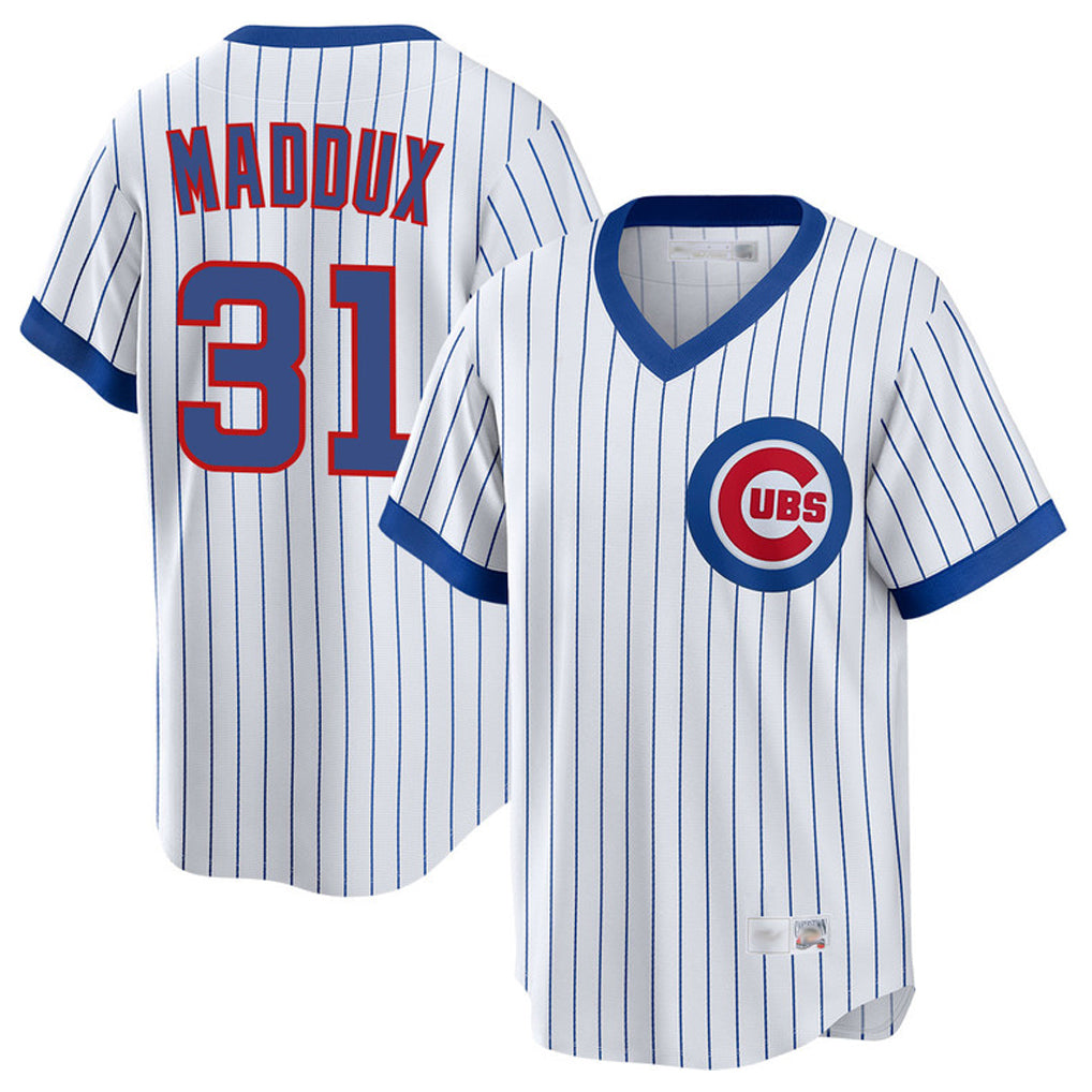 Chicago Cubs #31 Greg Maddux Player White MIKSHPS T-shirt Cooperstown Collection Limited Stitched Jerseys