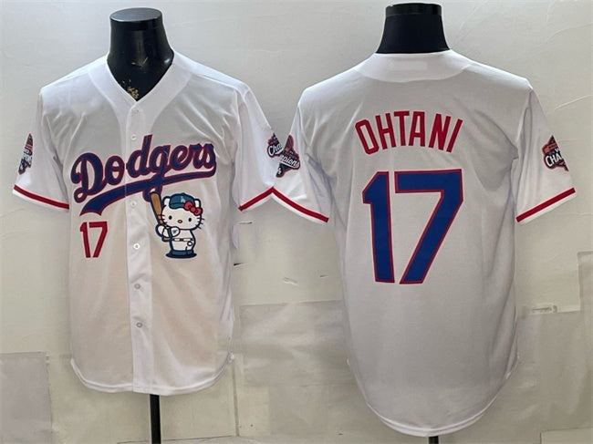 Los Angeles Dodgers #17 Shohei Ohtani White MIKSHPS Hello Kitty Night 2025 World Series Champions Patch Stitched Jersey