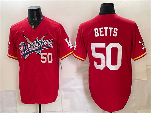 Los Angeles Dodgers x One Piece #50 Mookie Betts Red MIKSHPS Vapor Premier Limited Stitched Jersey