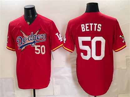 Los Angeles Dodgers x One Piece #50 Mookie Betts Red MIKSHPS Vapor Premier Limited Stitched Jersey