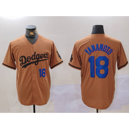 Los Angeles Dodgers #18 Yoshinobu Yamamoto Number Olive MIKSHPS Cool Base Limited Stitched Jerseys